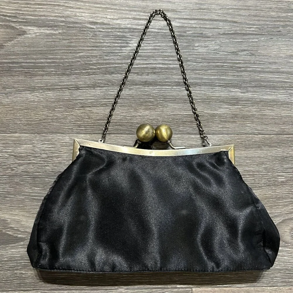 Vintage Black Flower Clutch Wallet Bag Kiss Lock Alt Style Whimsygoth Prom